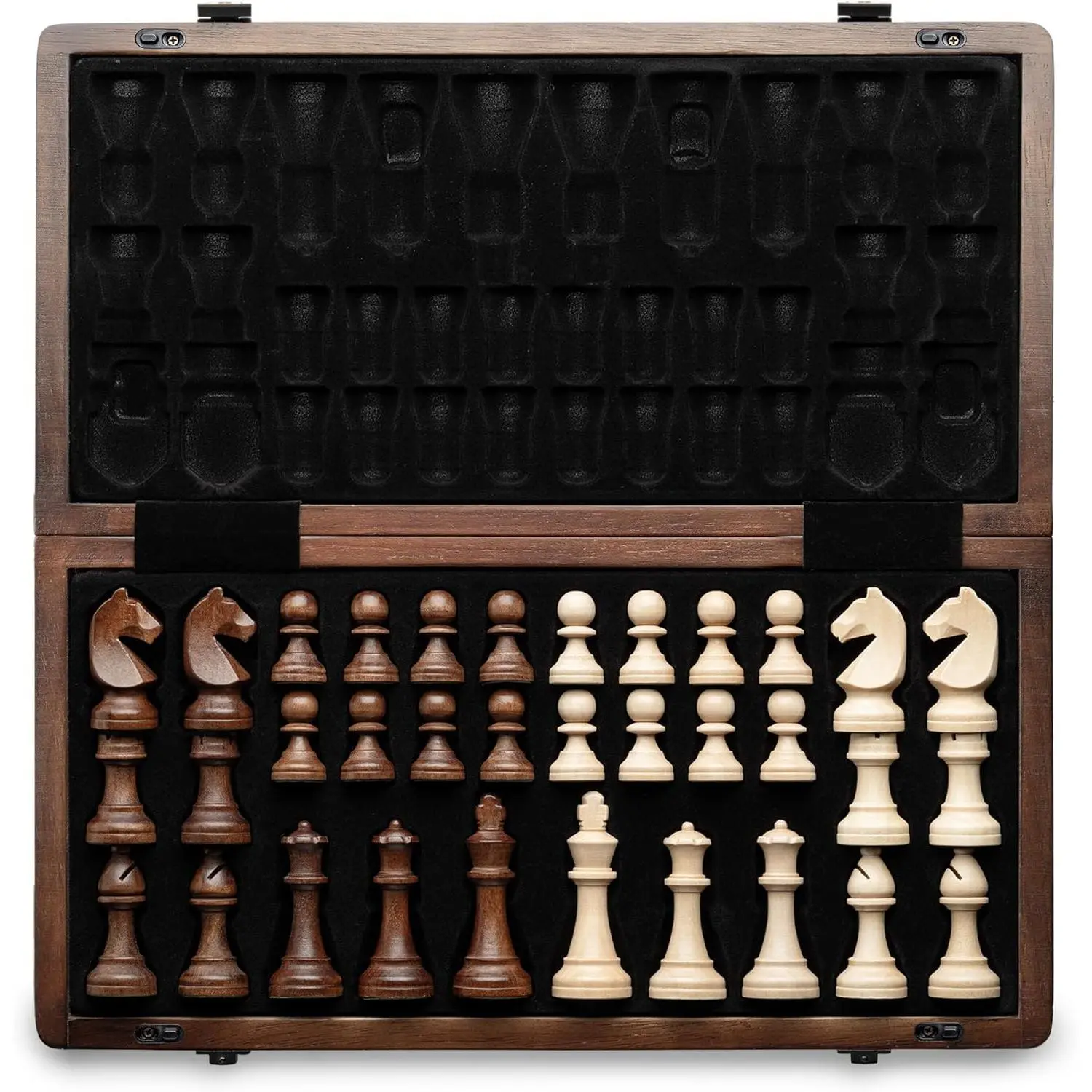 15" Magnetic Wooden Chess Set, Handmade 3" King Height Unique Chess Pieces with 2 Extra Queens, Portable Travel Tournament Chess Game Set for Adults Kids