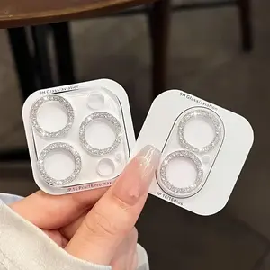 2-Pack Silver Color Glitter Glass Lens Protector, 9h Tempered Glass Camera Lens Film for iPhone 17/15/14/13/12/11, High Transparency, Gift Idea