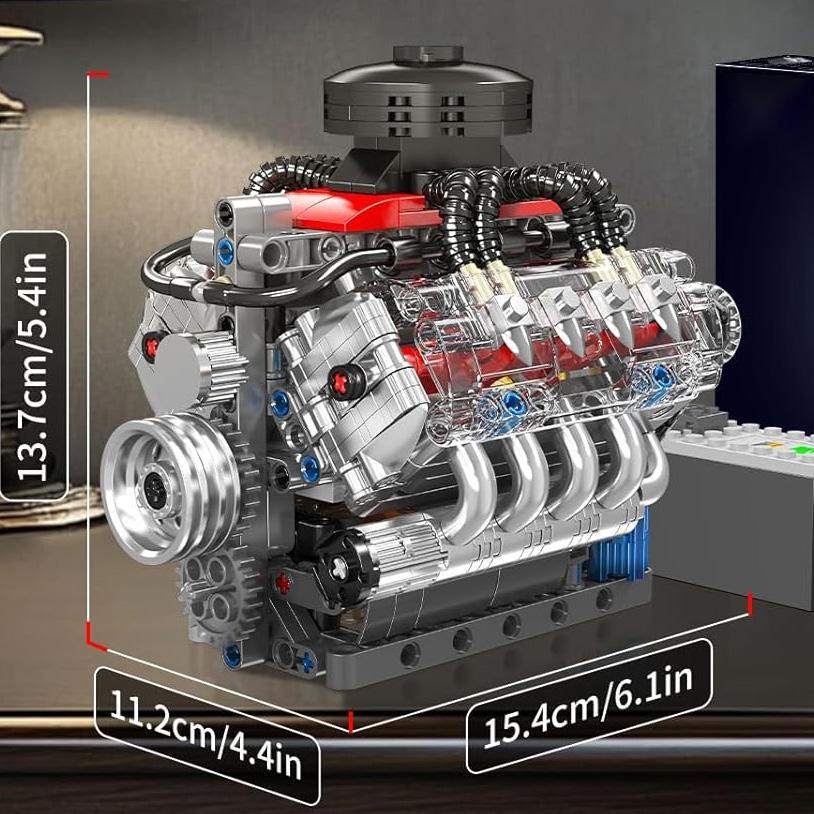 V8 Engine Building Blocks Electric Toy, Mechanical Kit Bricker Build Sets for Boys, Model Building Kits, Assembly Puzzle Gift, Requires 6 Aaa Batteries, Unisex Birthday Present, Building Block Model, Diy Assembly Kit