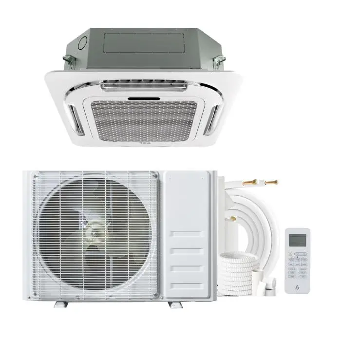 Powerful 24000 BTU Ceiling Cassette Central Air Conditioner – 8-Way 360° Airflow – Quiet & Energy Efficient – Ductless Cooling & Heating – Dehumidifier – Easy Install – Remote Included – 208/230V – Home or Office Use