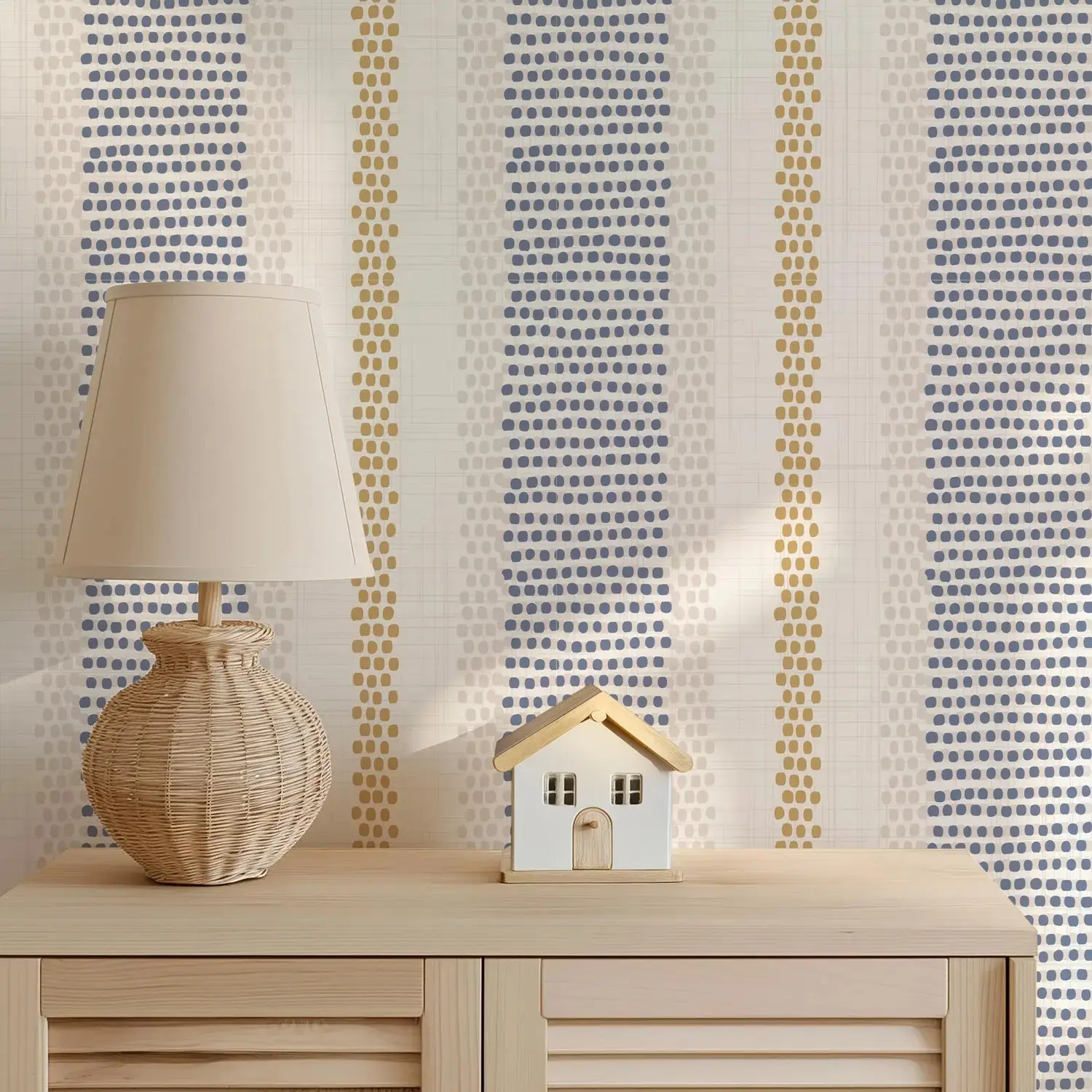 French Cottage Striped Self-Adhesive Wallpaper, Blue Stripes, Bohemian Style, Removable, for Living Room, Dining Room, Bedroom, Desk, Cabinet, Boho Wallpaper