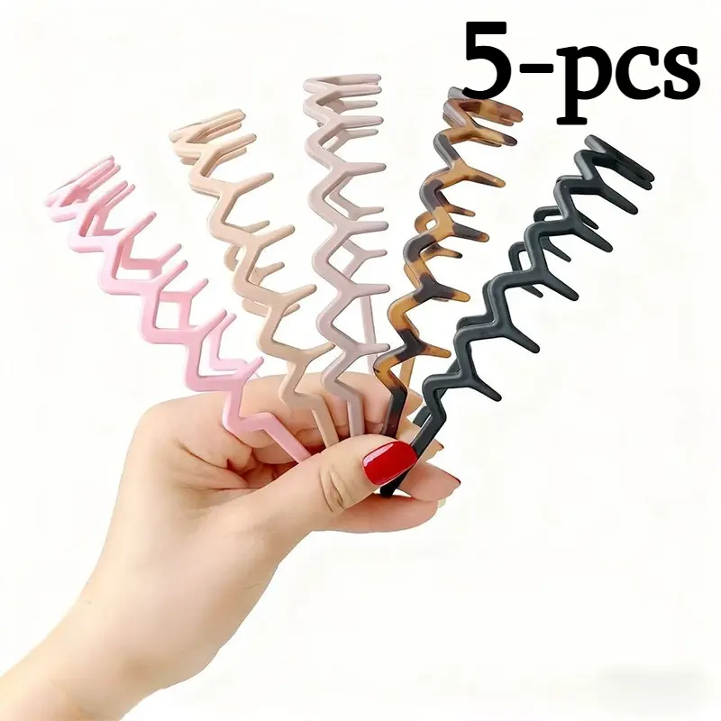 5-pcs Resin Teeth Hair Headband, Viral Matte‑Finished Colorful Hair Hoop, Non‑Slip Grip Bangs & Flyaways Holder, Minimalist Pressure‑Free Hair Accessory, Bendable Durable Headband for Face Washing, Skincare & Makeup Routine
