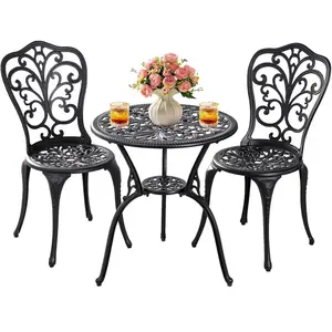 Patio Bistro Set 3 Piece Outdoor,Cast Aluminum Outdoor Bistro Table and Chair Set of 2 with 1.97" Umbrella Hole,All Weather Bistro Table Set for Front Porch Set(Butterfly Black)