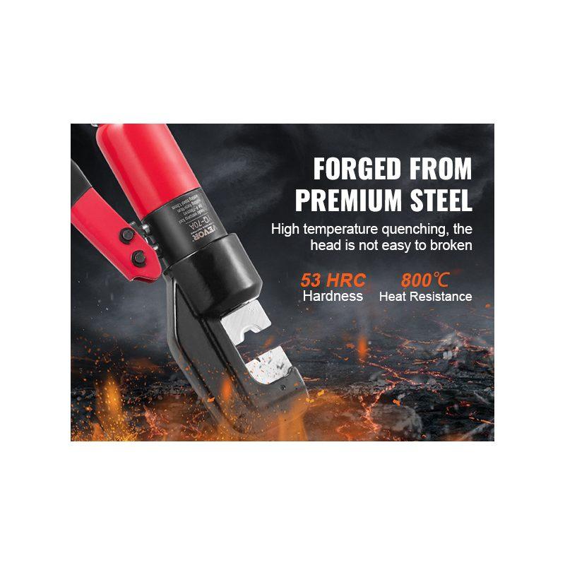 VEVOR Hydraulic Crimping Tool with 9 Sets of Dies AWG12-2/0 Copper And Aluminum Terminal Battery Lug Crimper, with a Cutting Pliers, Gloves, 5pcs Copper Ring Connectors, 8pcs Heat Shrink Sleeves