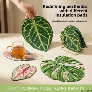 Solid Tone Tropical Plant Printed Acrylic Coaster Smooth Waterproof Surface Heat Insulation Anti Scald Feature Wipe Clean Flat Panel For Household Coffee Tea Cup Placement Minimalist Ins Style Tabletop Decorative Heat Proof Accessory