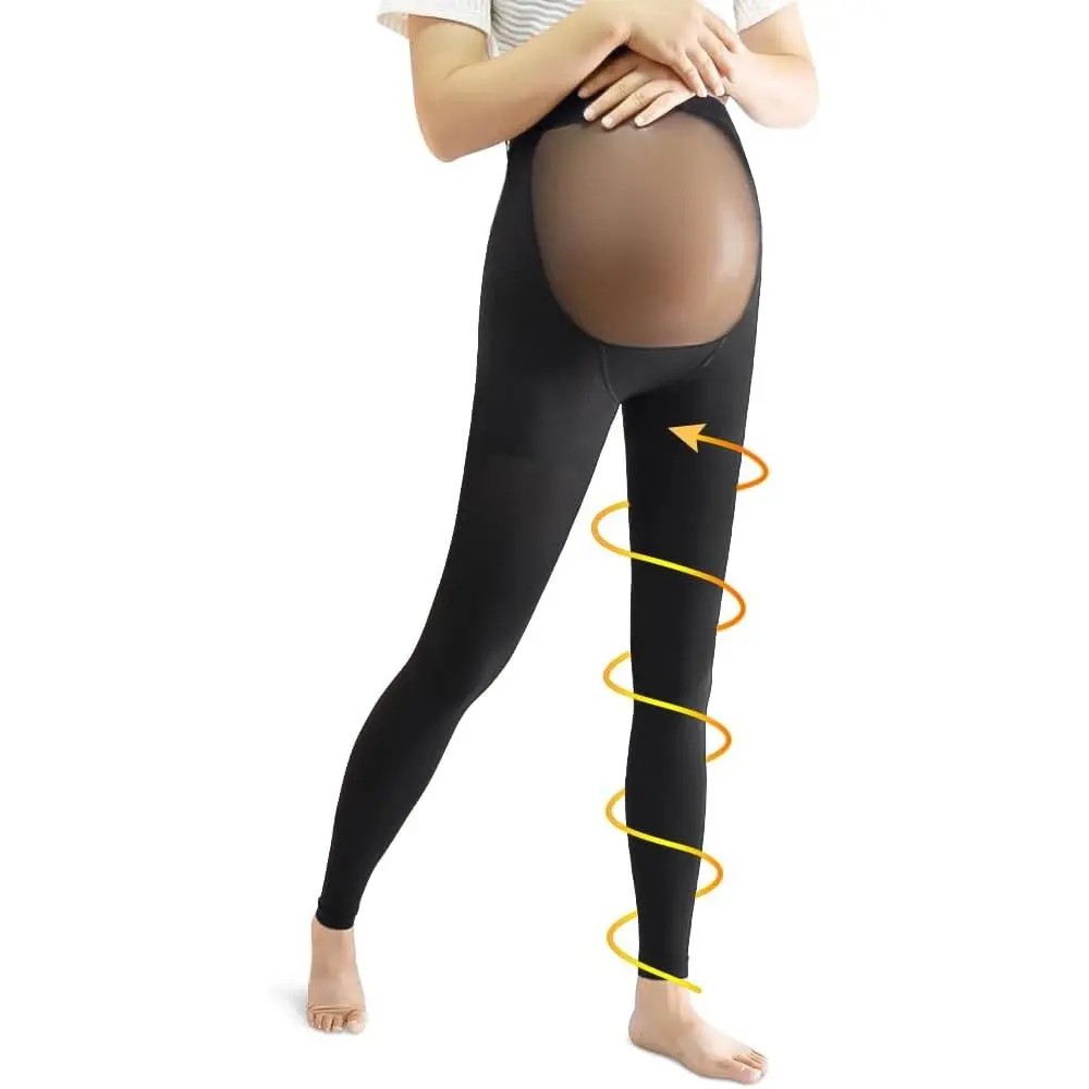 Maternity Medical Compression Tights, 20-30mmHg Graduated Support Pregnancy Legging with Button Elastic Band & Abdominal Protection, Footless High Waist Compression Pantyhose  Varicosity top t-shirt workout prenatal lingerie pants clothes belly yoga