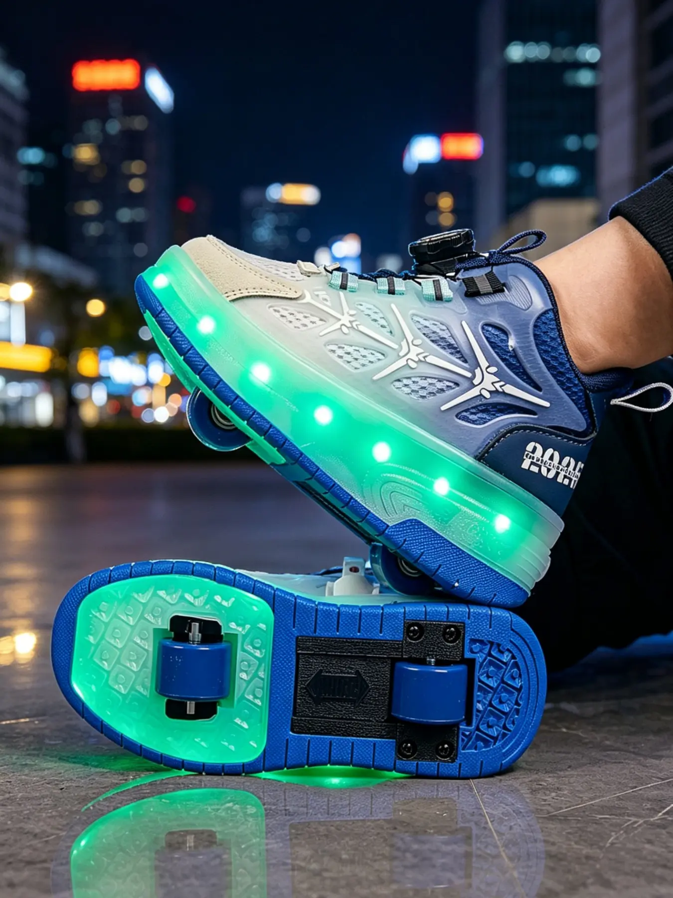 Kids Glowing Roller Skates, Unisex Twin Wheel Sports Shoes, Slip-On Buckle Casual Running Shoes, Outdoor Trendy Footwear