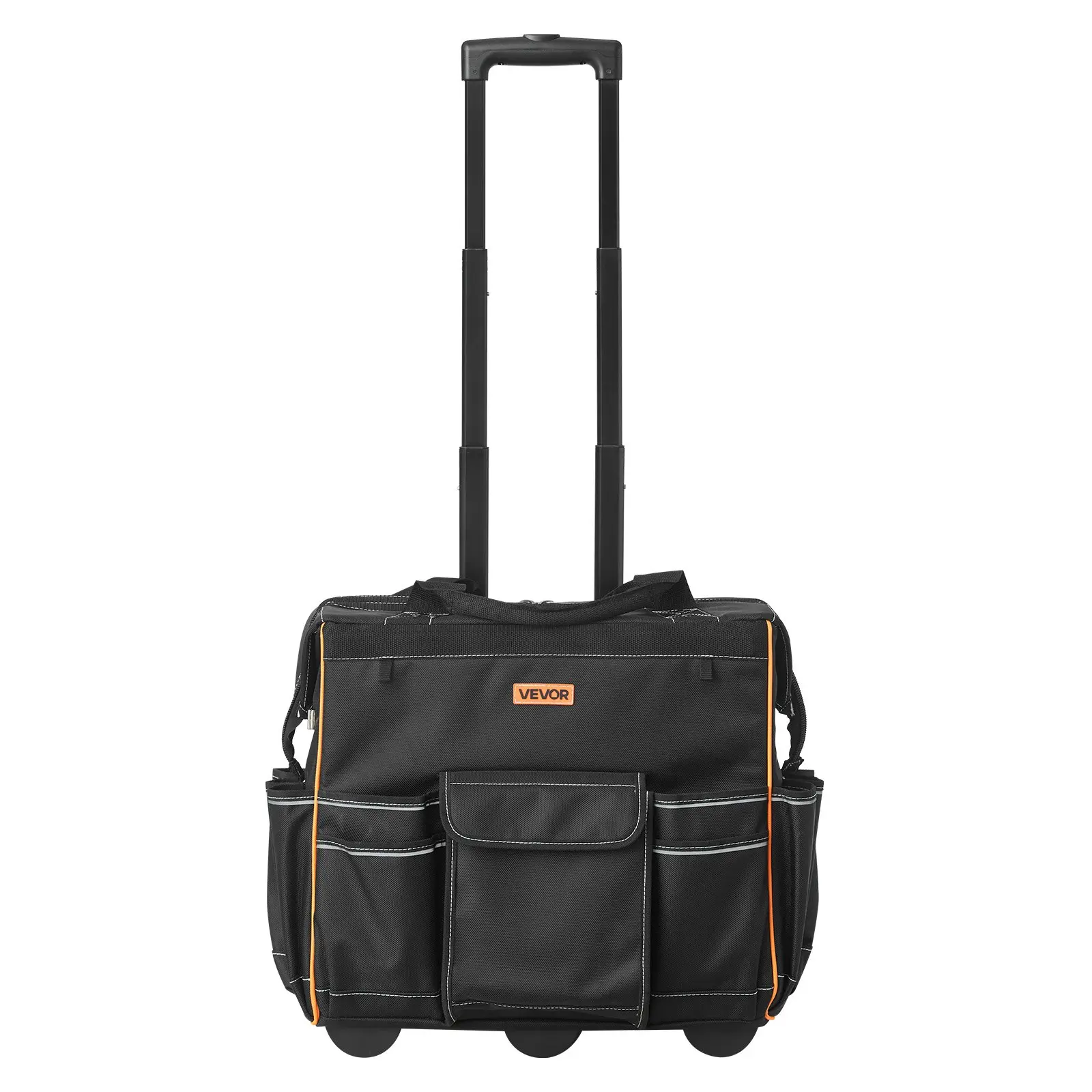 Heavy-Duty Rolling Functional Toolbag, Water Resistant 1680D Oxford Bag with Wheels, Telescoping Handle, and 25 Pockets for Garage Job Site, Tool Bag Organizer