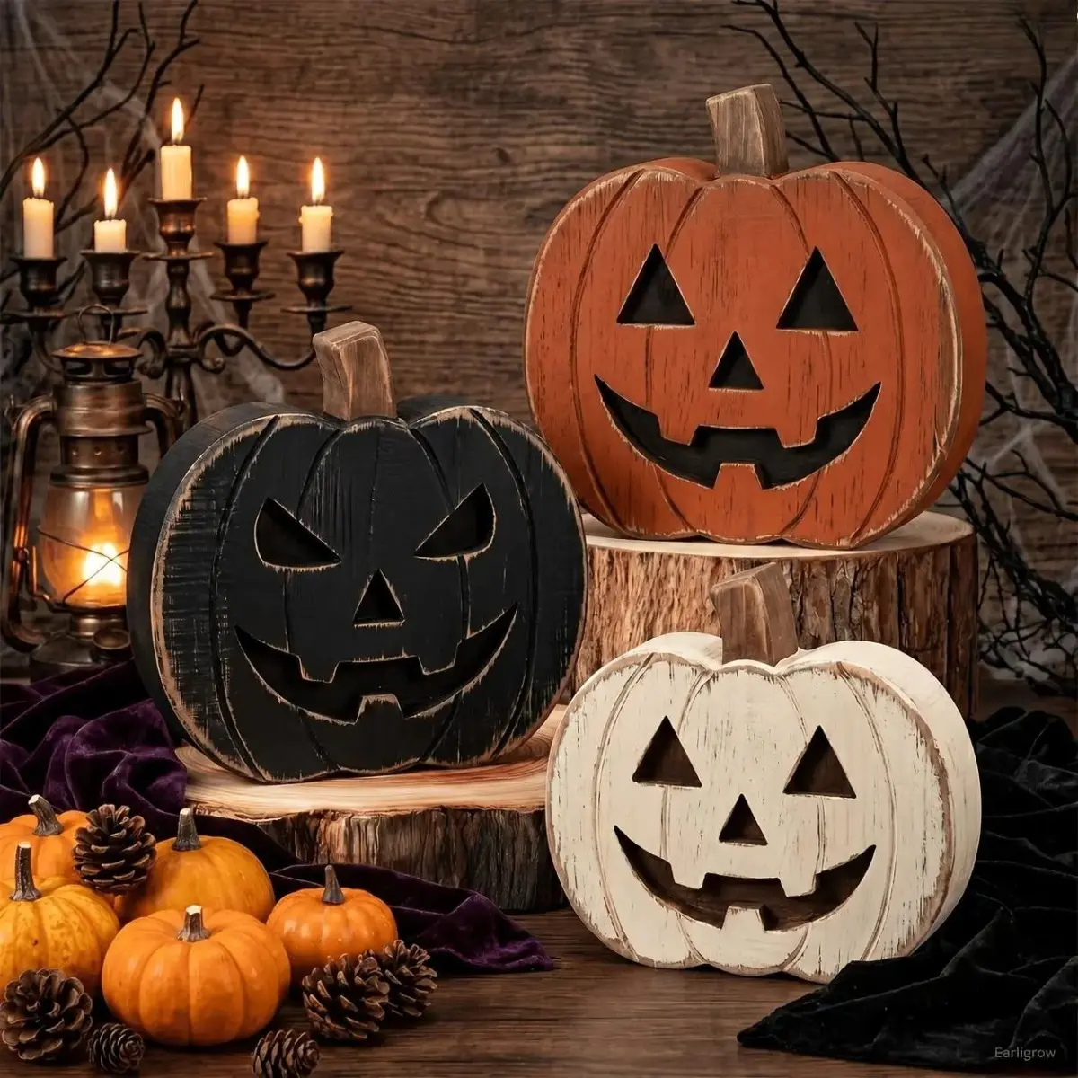 Halloween Ghost & Pumpkin Ornaments, Farmhouse Resin Decoration with Ghost Faces for Tiered Tray, Viral Rustic Table Sign & Coffee Bar, Ornament Tray, Viral Decor