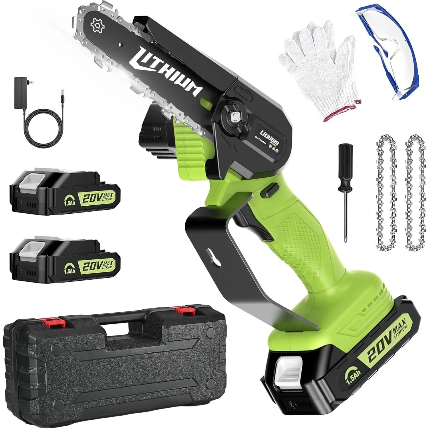 20V 6-Inch Cordless Handheld Electric Chainsaw, Portable Yard Garden Tool with 2 Chains for Tree Trimming, Ideal for Dads (Green)