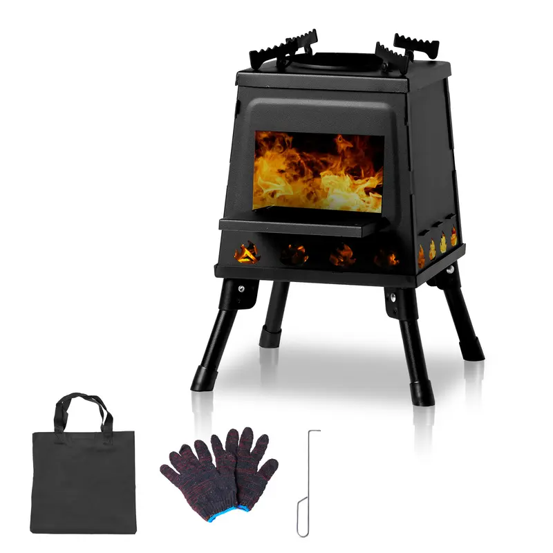 Compact Alloy Steel Wood Camping Stove (27*27*34cm) - Foldable Legs, Fuel Efficient Camp Kitchen Gear for Outdoor Hiking, Outdoor Cooking