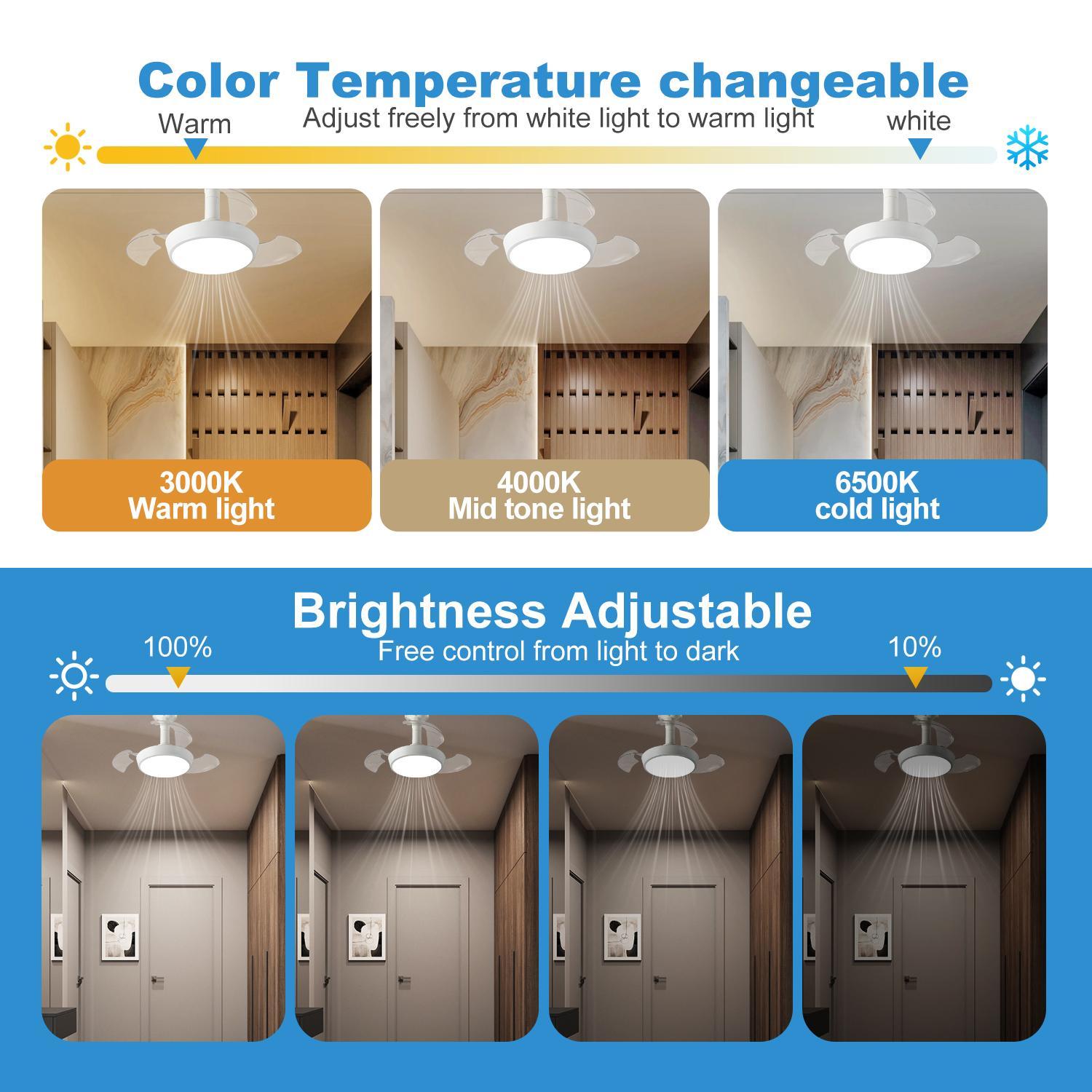 Ceiling Fan Light with Remote Control, 33W/48W Invisible Blade Fan Light, Adjustable 3-speed Wind Speed Fan Lights for Kitchen, Bedroom, Living Room