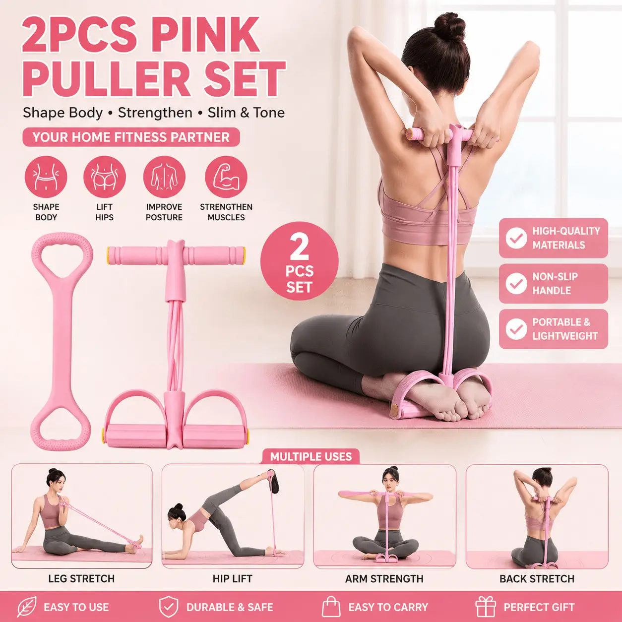 2 Piece Fitness Resistance Set, Fitness Bands, Shoulder Opener & Abdominal Aid, Home Gym Equipment, Yoga Pilates, Portable, Unisex