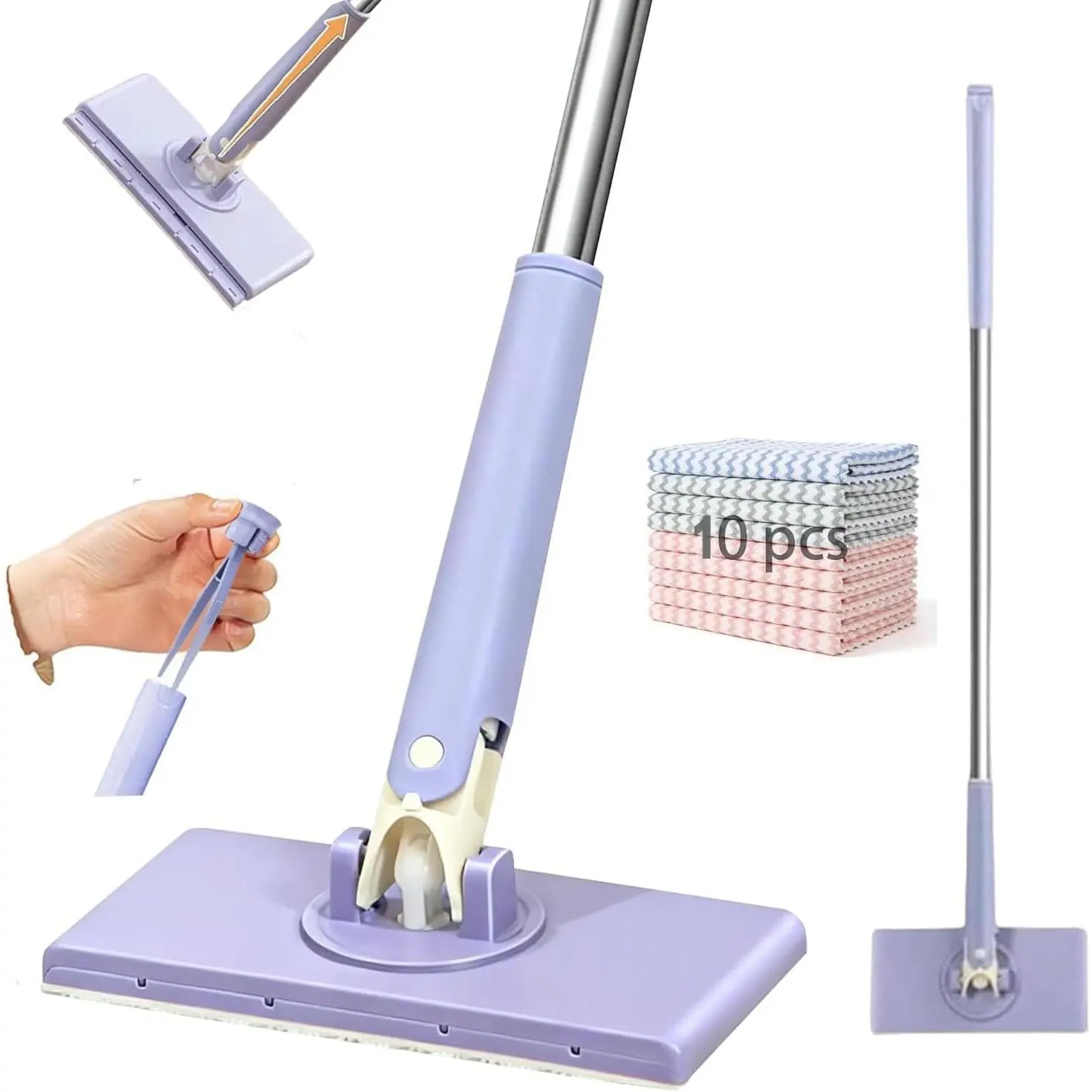 2026 Upgraded Snap Grip Mini Mop, Zero Touch 360 °   Head, Automatic Cloth Changing, Hands Free Push-Pull Handle, Retractable Disposable Dust Mop for Multi Cleaning, 37.4in with 10 Cleaning Cloths