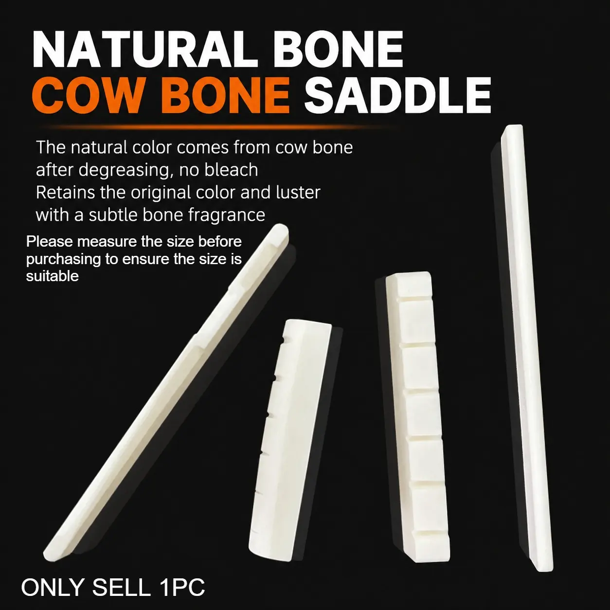 Cow Bone Guitar Nut and Saddle – Available for Acoustic & Classical Guitar, Top Nut and Bridge Saddle Optional, Tone Enhancement, Durable Wear-Resistant Guitar Accessories