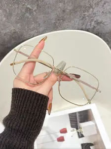Ultra-Light Square Frame Glasses for Women, Large Lens Korean Style Trendy Plain Eyeglasses, Face-Slimming Eye Frames