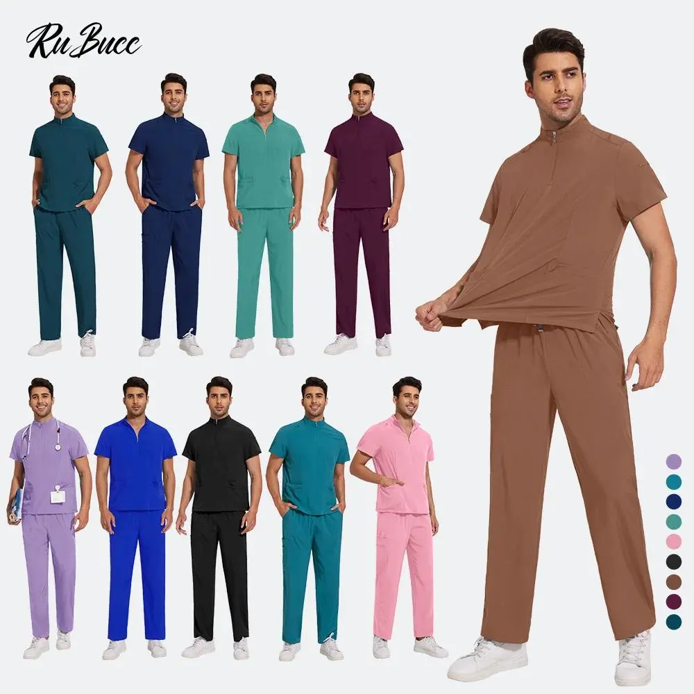 Multicolor Scrub Uniform Men Short Sleeve Dentist Tops+Pants Scrub Set Pet Doctor Scrub Nursing Uniform Medical Surgery Workwear