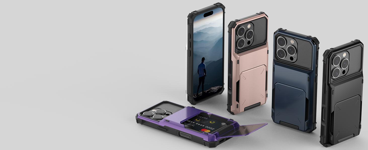 Nvollnoe Compatible with iPhone 16 Pro Case with Card Holder Heavy Duty Protective Dual Layer Shockproof Hidden Slot Slim Wallet Phone Cover for Women&Men 6.1 inch(Black)