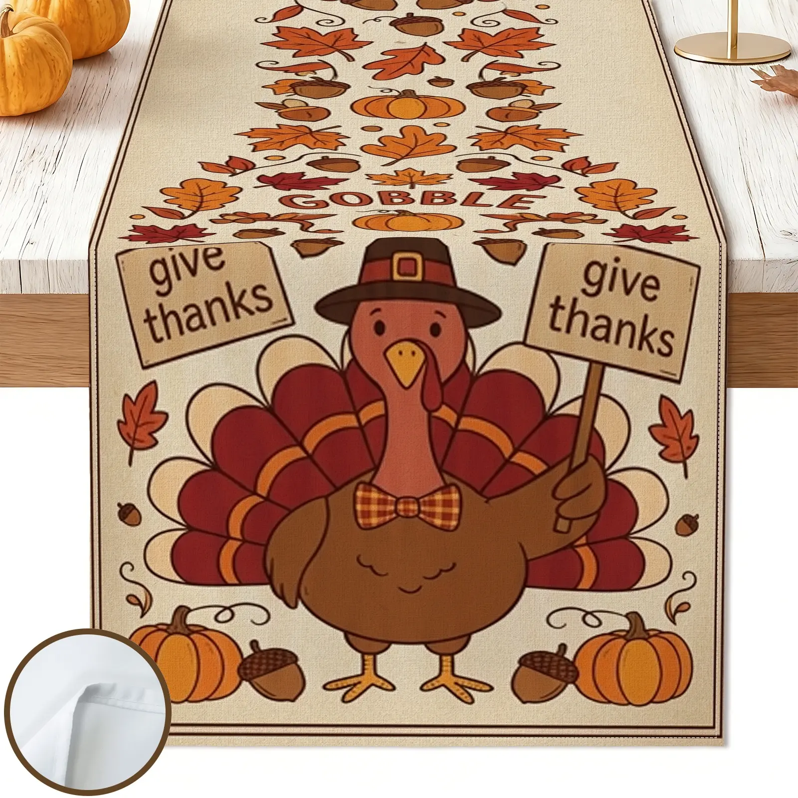 1pc Turkey Pumpkin Maple Leaf Table Runner, Rustic Fall Style, Seasonal Graphic Print, for Dining Table Thanksgiving Dinner Home Decor Fall Decor