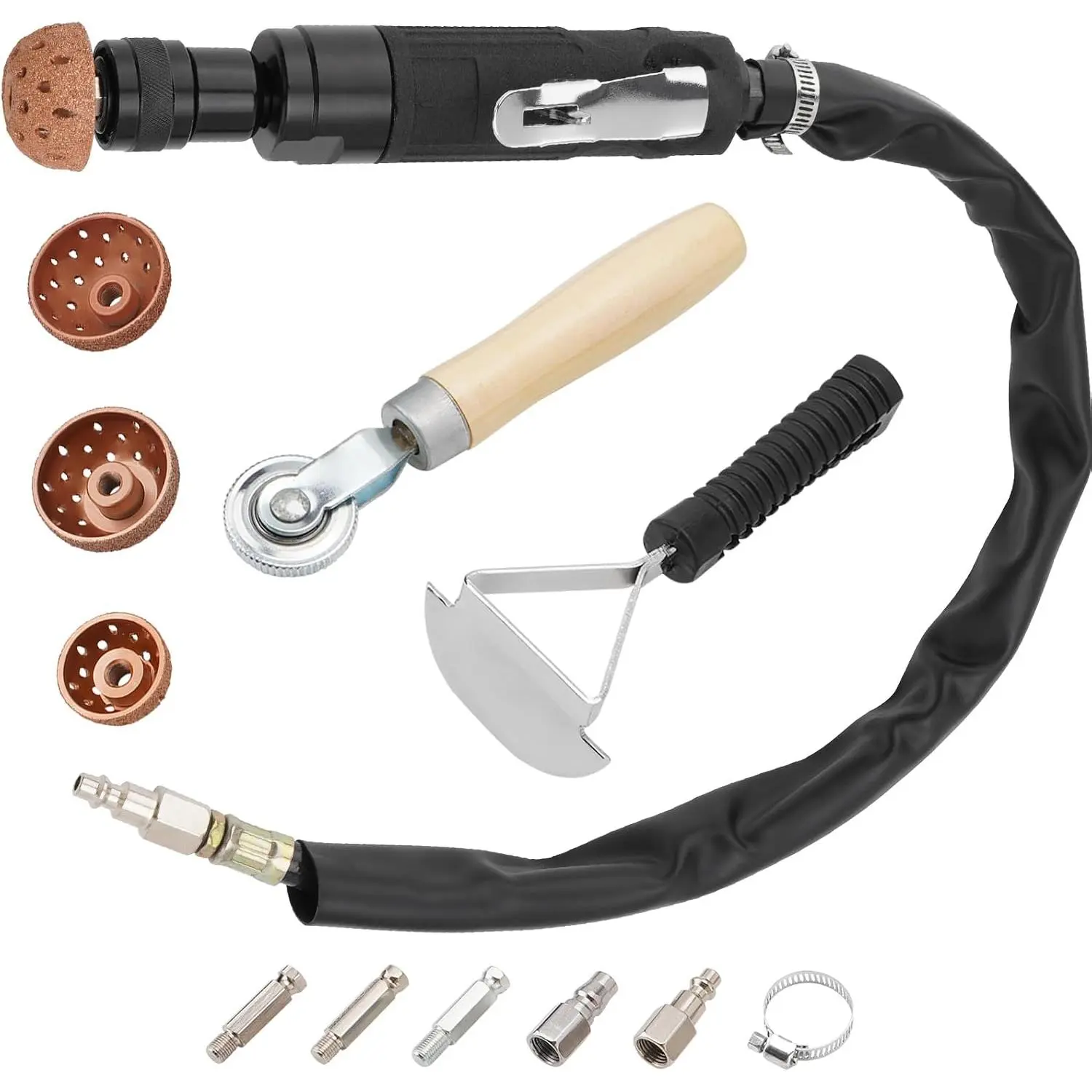 Pneumatic Tire Repair Buffer Polisher Kit - 2500rpm Low-Speed Pneumatic Tool with Scraper, Patch Roller, Tungsten Steel Buffing Wheel