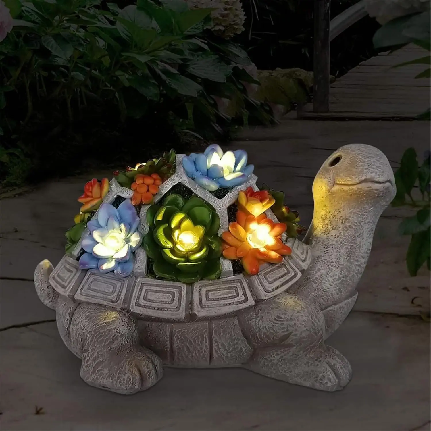 Solar Garden Outdoor Statues Turtle with Succulent and 7 LED Lights - Lawn Decor Statue for Patio, Balcony, Yard Ornament - Gifts for Mom Grandma Women