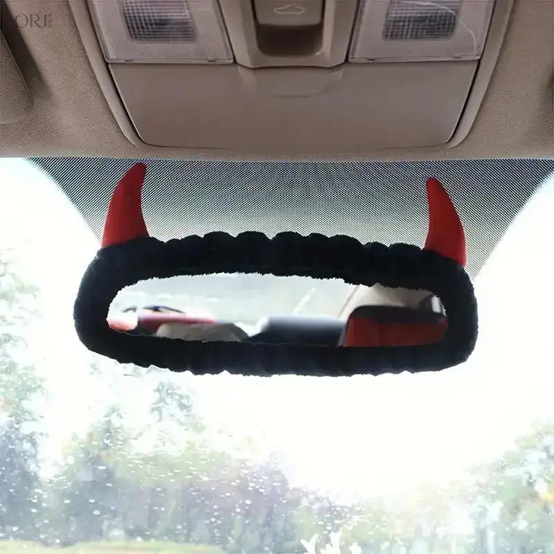 Cute Plush Rearview Mirror Cover, Universal Car Interior Decor Accessory, Halloween Car Ornament, Soft Auto Rear View Mirror Protector, Aesthetic Vehicle Interior Decoration Gift