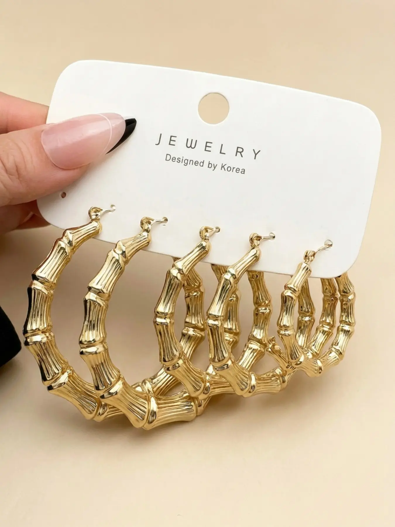 Three Pairs Chunky Bamboo Hoop Earrings Jewelry Set, Vintage 90s Style, Anti-Fade, Streetwear Fashion, Women's Accessories