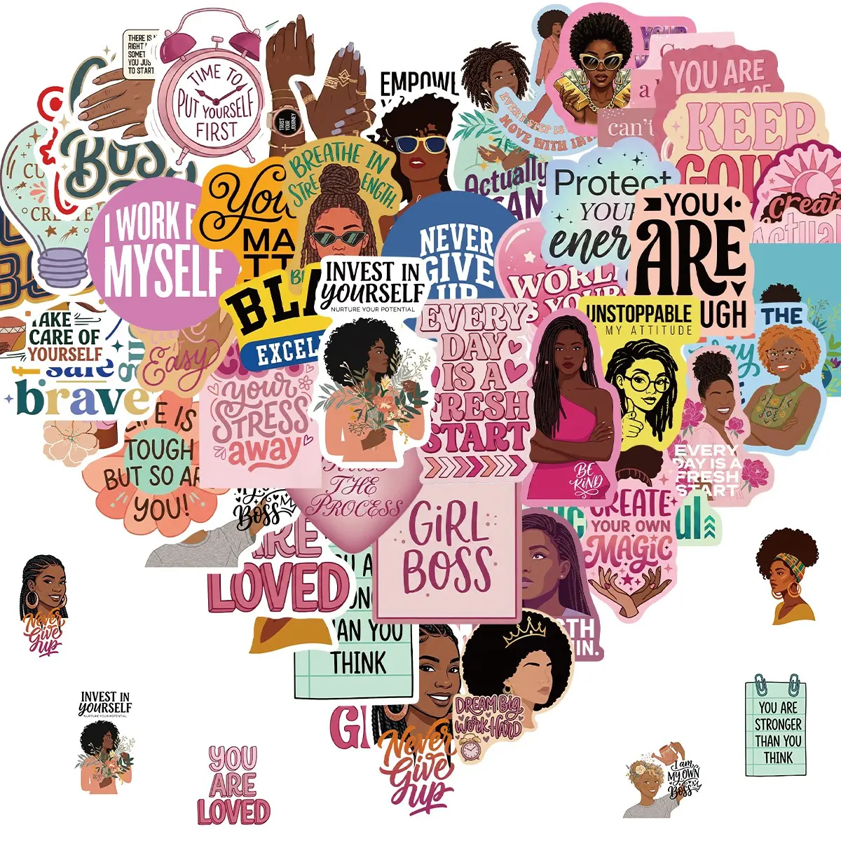 50 Pcs Girl Stickers, Inspirational Decals, Planner Stickers, Self-Affirmation Quotes for Vision Board, Journaling, Scrapbook, Laptop, DIY Gifts for Girls