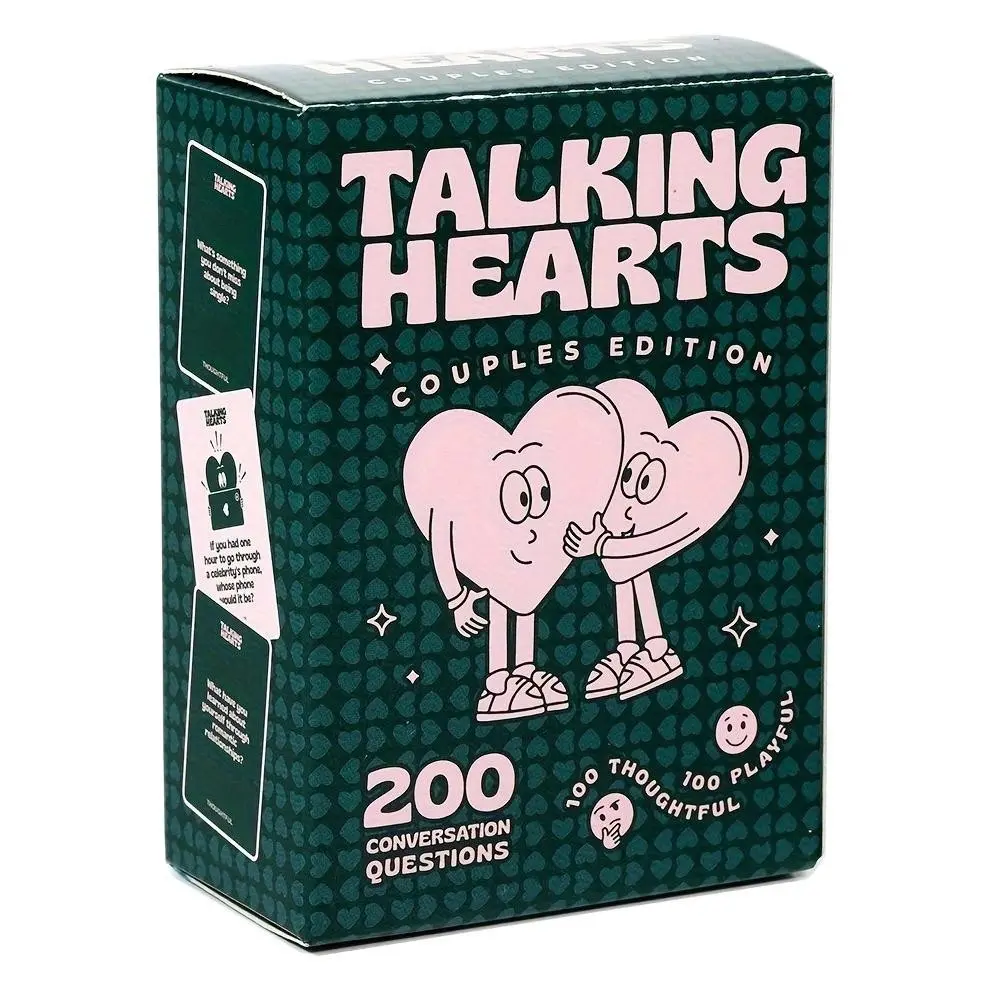 Talking Hearts Couples Game Card Set, 200 Heartfelt Questions, Conversation Cards, Retro Cartoon Style, Portable Box, Perfect for Dates and Parties