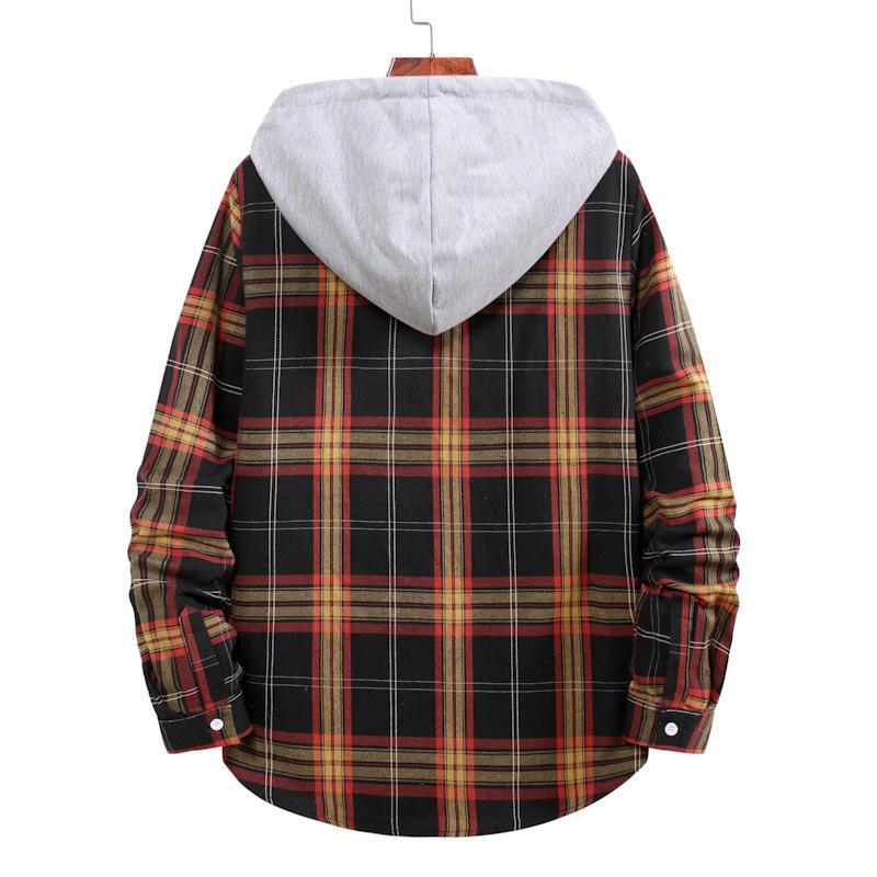 Men's Plaid Flannel Shirt with Hood and Button Front, Casual Long Sleeve Jacket for Teens and Boys, Lightweight and Comfortable, Perfect for Fall and Winter, Stylish Streetwear for Everyday Use