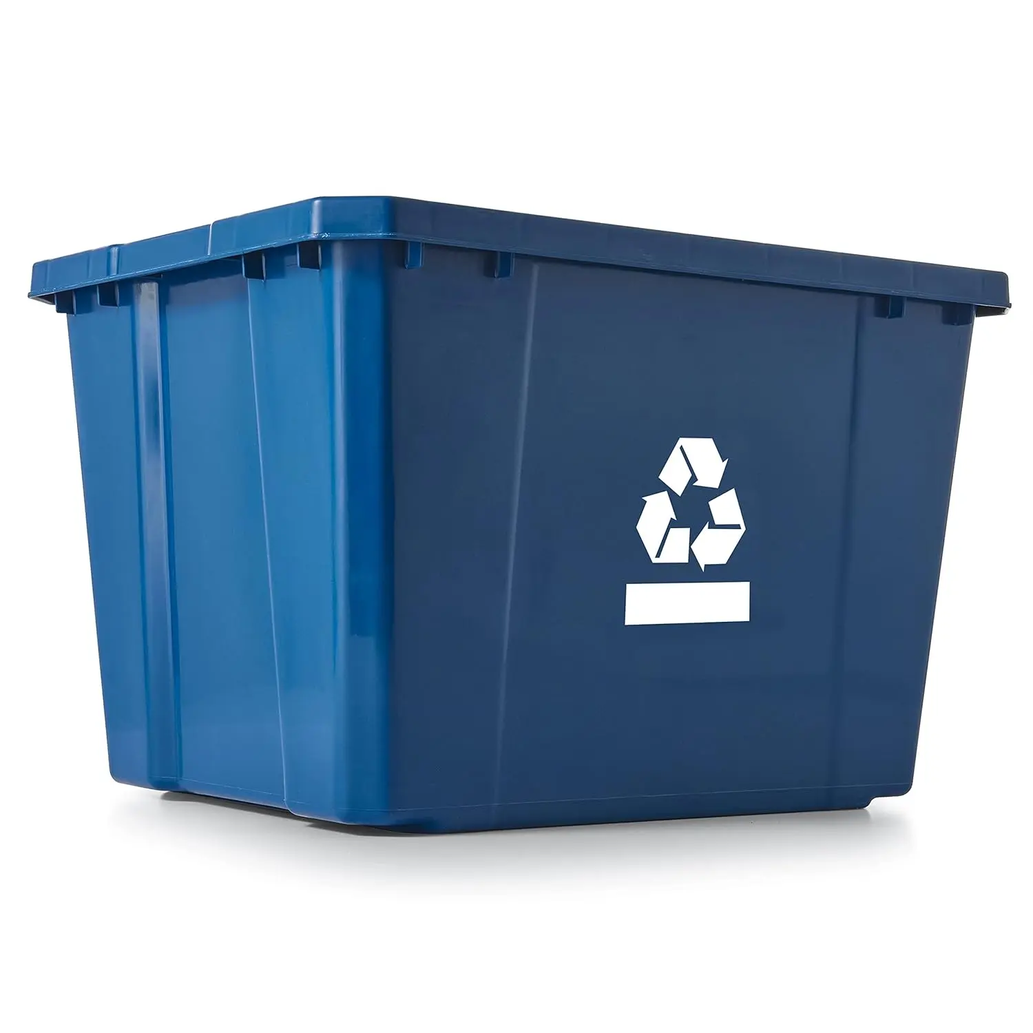 Medium Curbside Blue Box, Plastic 17 Gallon/64 Litre Home Trash Can Refuse and Recycling Bin Container with Built-in Handles (1 Pack)