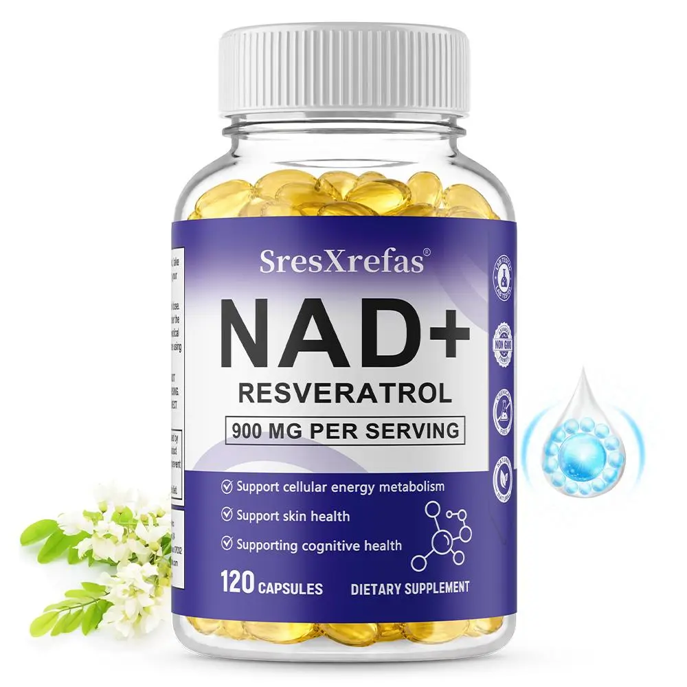 NAD+ Resveratrol Organic Blend Dietary Vitamin Supplement, Supports Brain Function, Skin & Cellular Health, 120 Capsules, Healthcare-Focused, Prop 65 Safe