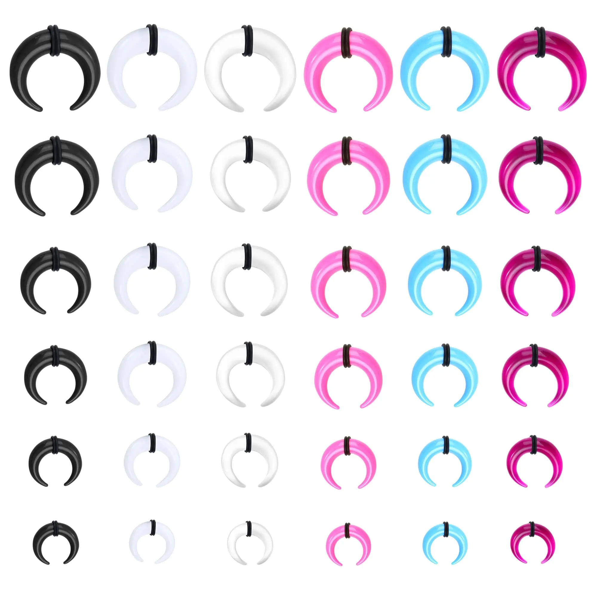 FASACCO 16G-6G Septum Pincher Tapers Rings Acrylic Stainless Steel Internally Threaded Spike Horseshoe Barbells Septum Pincher Nose Ear Cartilage Stretching Kit for Women Men Summervibes Ear Expanders Ear Stretchers
