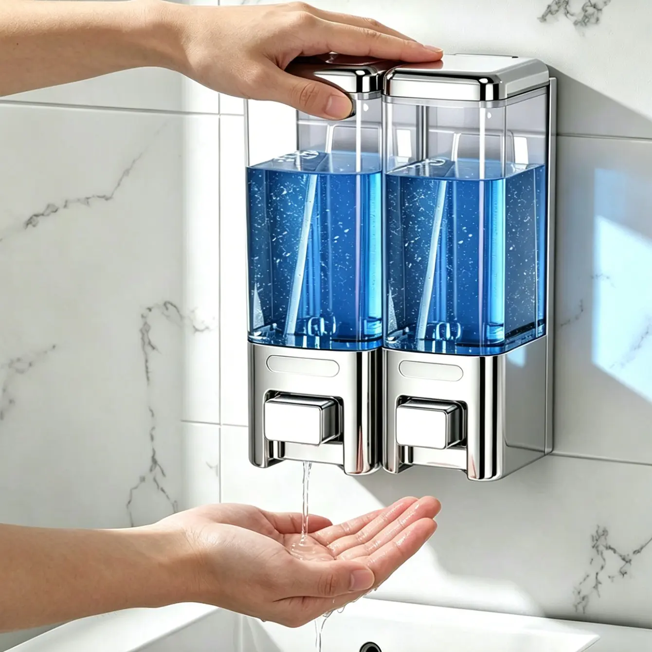 2-Piece Wall-Mounted Hand Sanitizer Dispenser, Transparent Container for Shampoo, Shower Gel, Hand Soap, Liquid Soap Dispenser, Ideal for Home, Hotel, Commercial Use, Bathroom Soap Dispenser