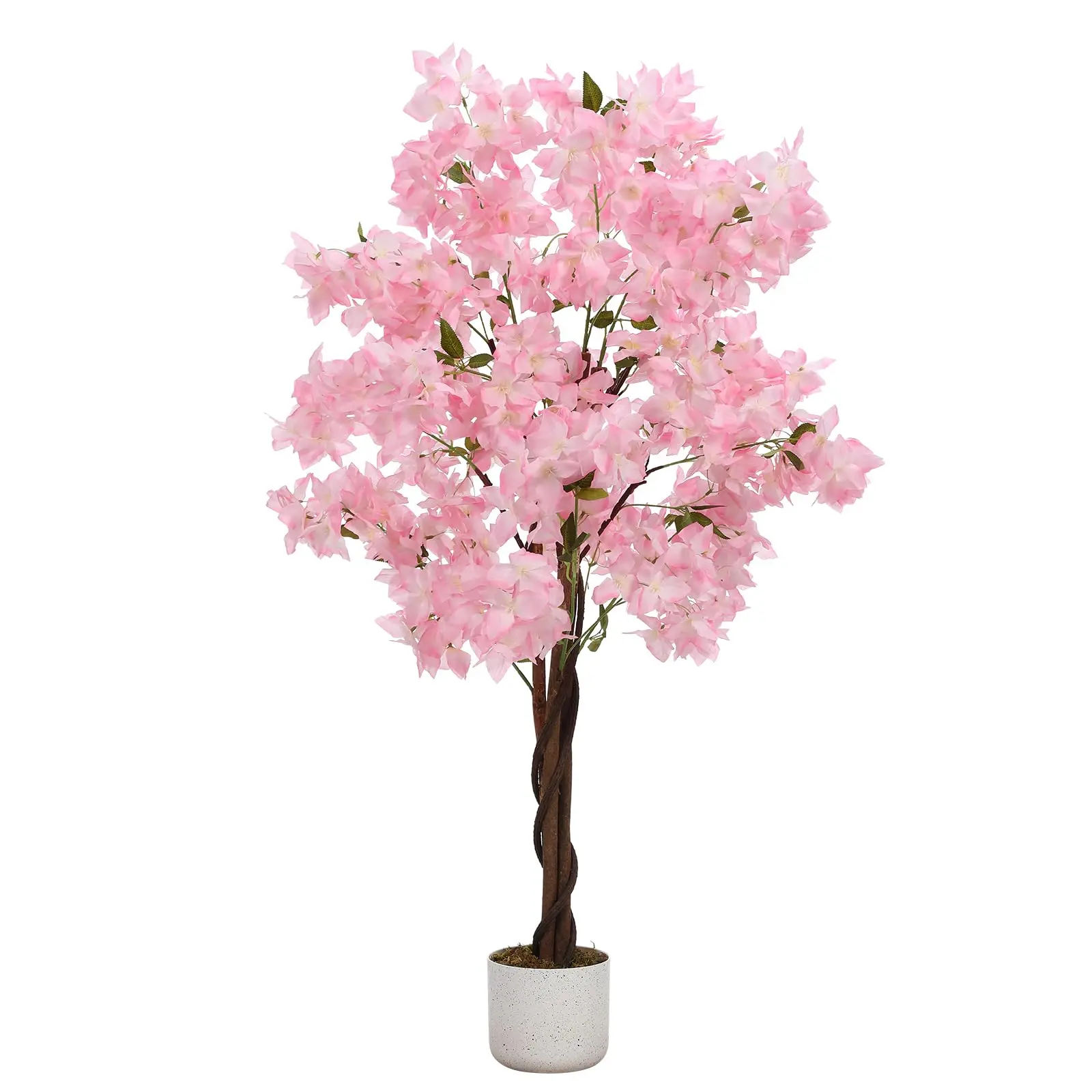 Pink Artificial Cherry Blossom Tree 4ft 5ft Realistic Faux Flower Decor with Natural Wood Trunk for Indoor Home Office Wedding Party