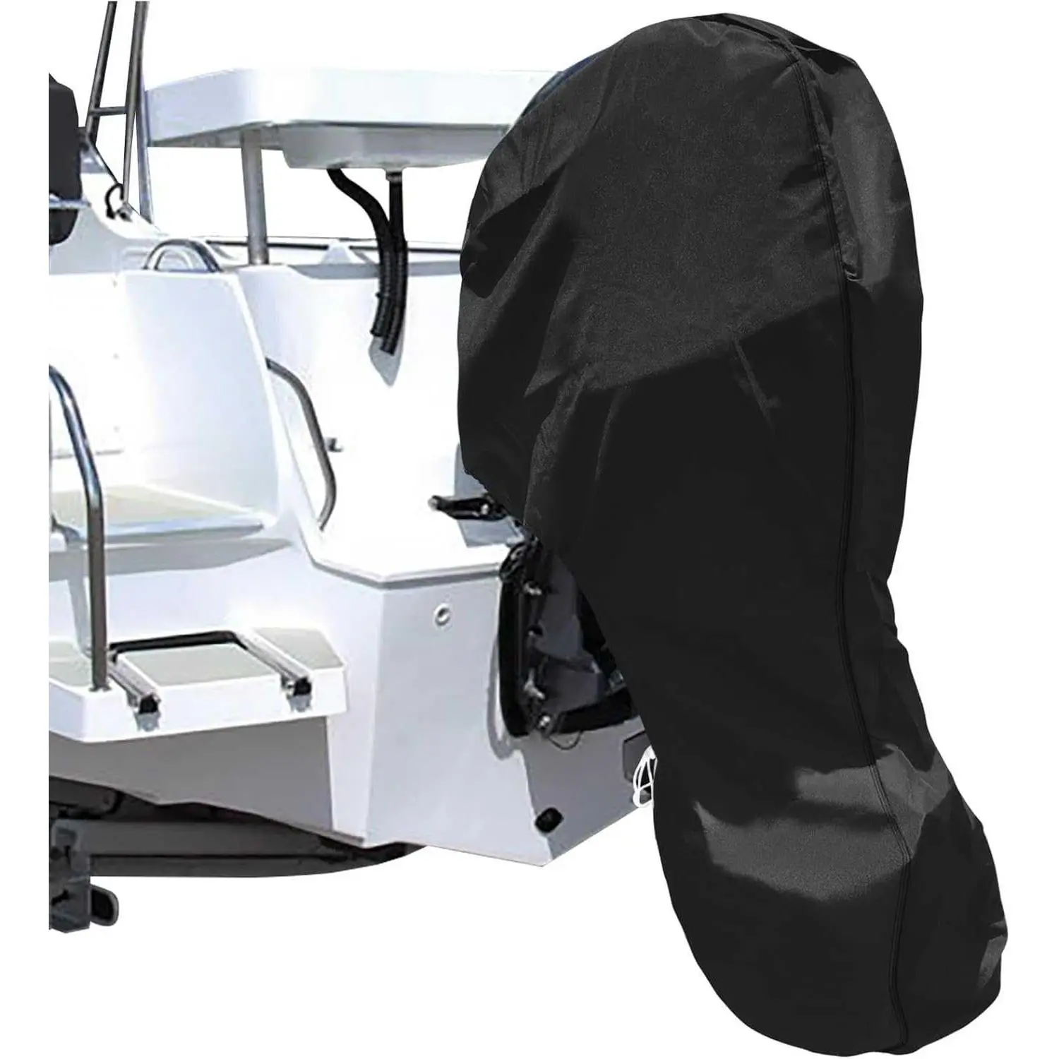 iCOVER Outboard Motor Covers, Trailerable Full Boat Engine Cover Waterproof Heavy Duty Oxford Fabric with Zipper, Fits 100-150HP Motors DL260808C17