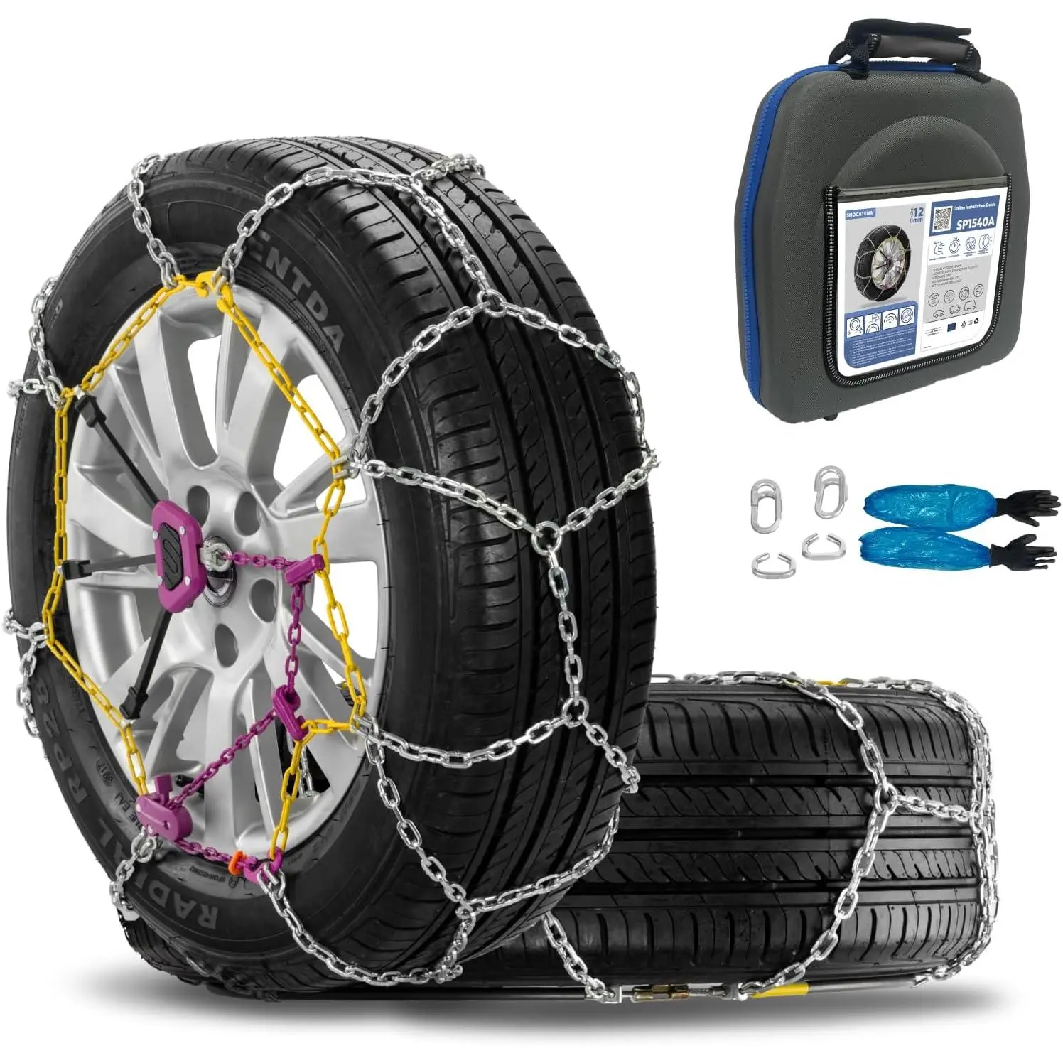Auto Tightening Snow Chains for  - Quick Fit, Easy Installation,   Tire Chains for Winter  Traction (Set of 2)