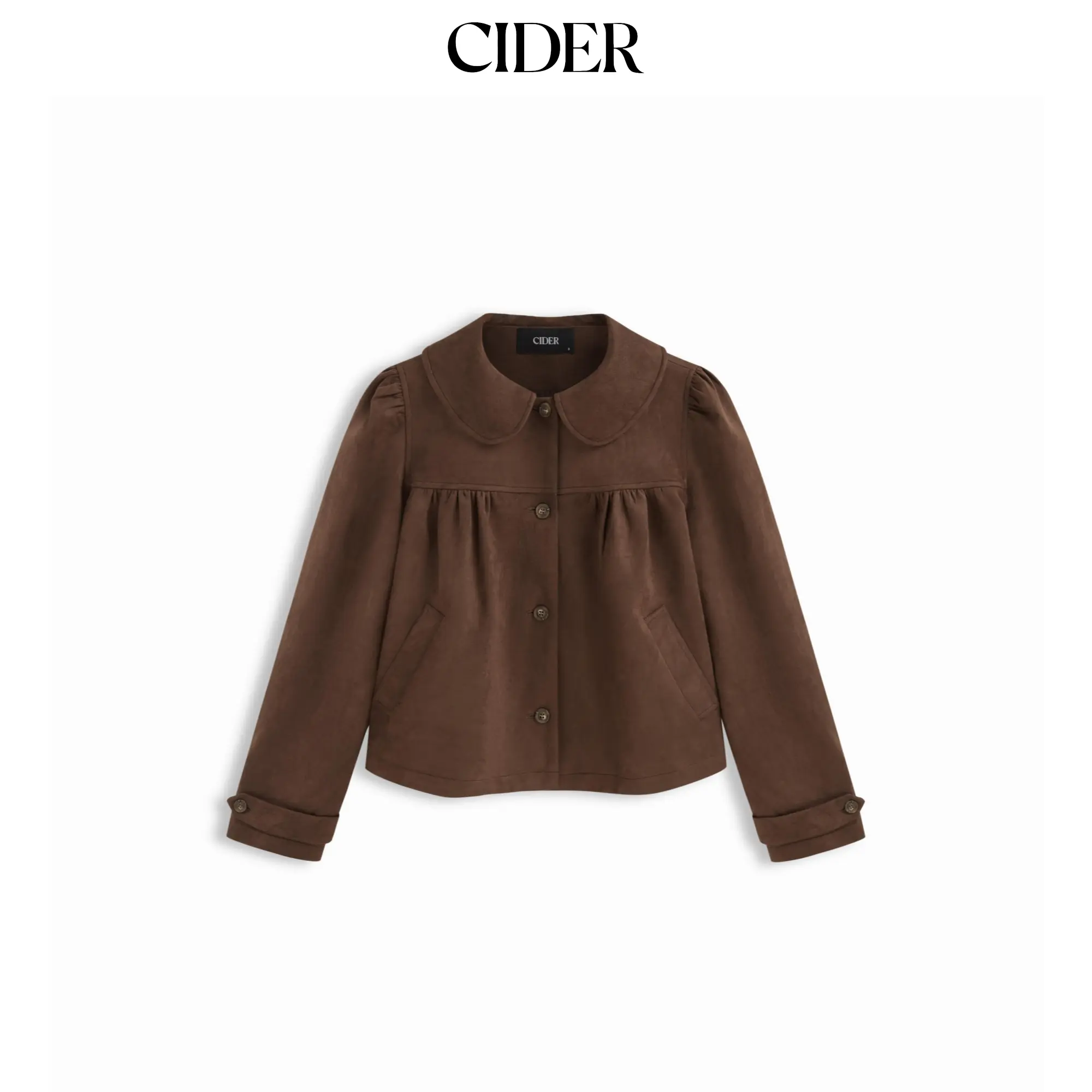 Cider Suede Peter Pan Collar Ruched Jacket SohoChic