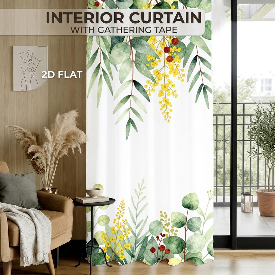 2Pcs Botanical Floral Pattern Eucalyptus Leaf Curtains Digital Printed Rod Pocket, Window Treatment For Bedroom Office Kitchen Living Room Study Home Decor