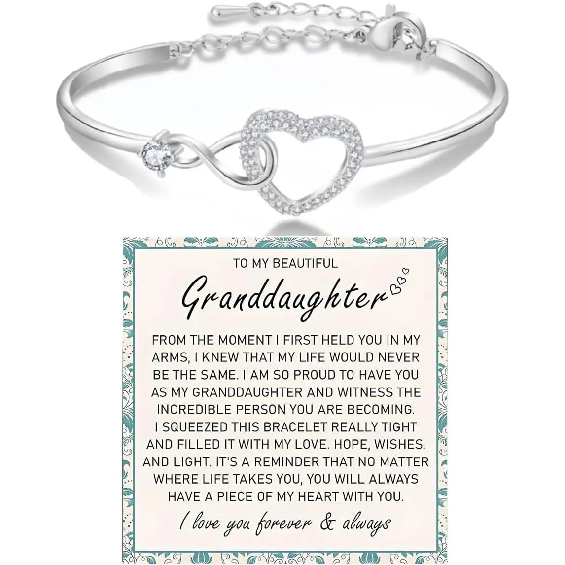 To My Granddaughter Forever Connected Bracelet, Infinity Forever Love Heart Bracelets You Are Always In Mine From Grandmother Cubic Zirconia Adjustable Birthday