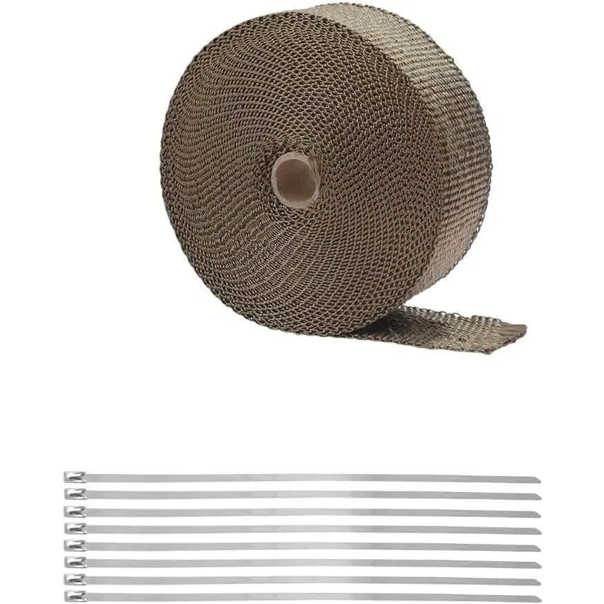 Car Exhaust Heat Wrap Roll - 1.97in x 16Ft Long Length Pipe Insulation, Lava Fiber Thermal Shield with Stainless Steel Ties, Roll Form for Motorcycle Use
