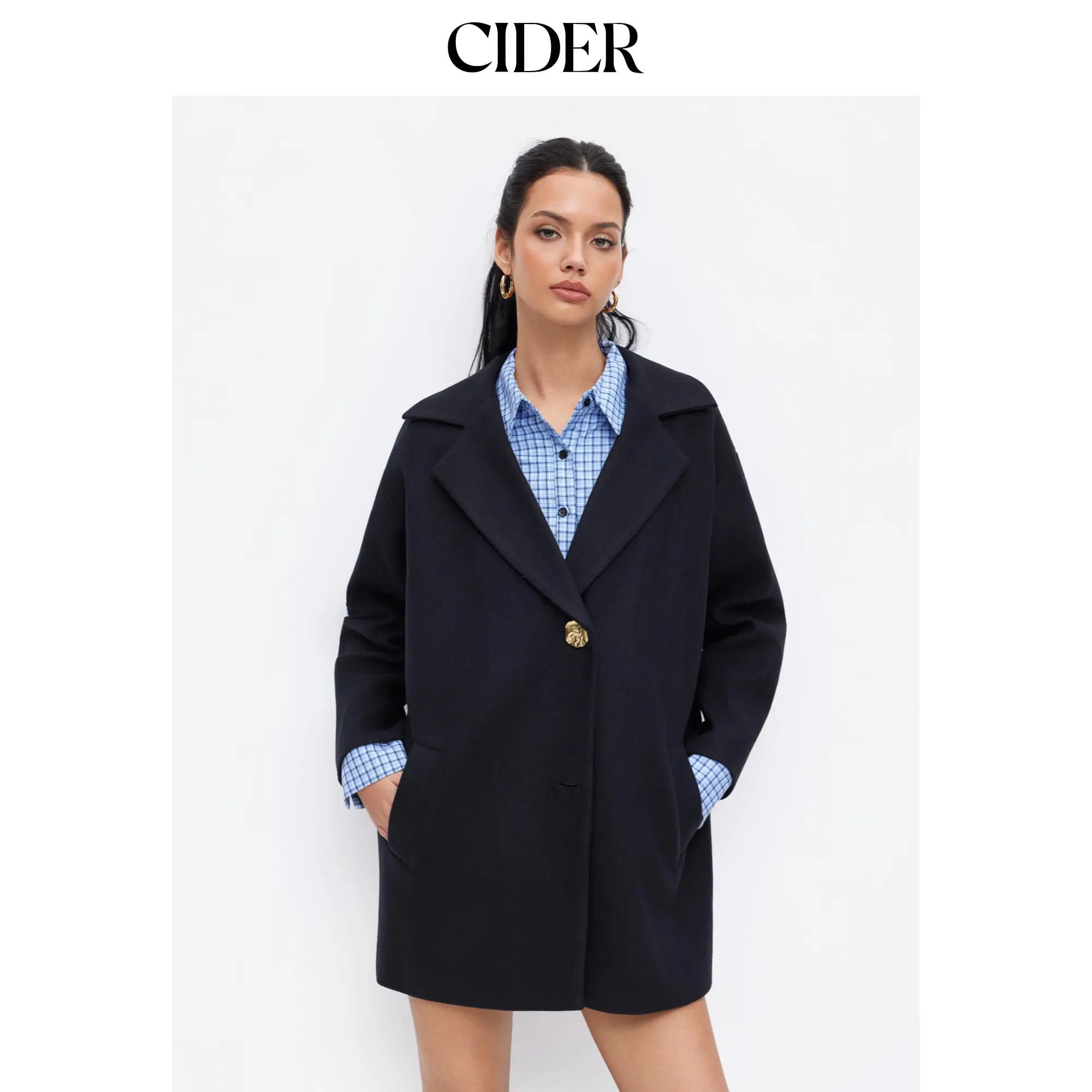 Cider Wool-Look Notched Collar Metal Button Oversized Coat SohoChic