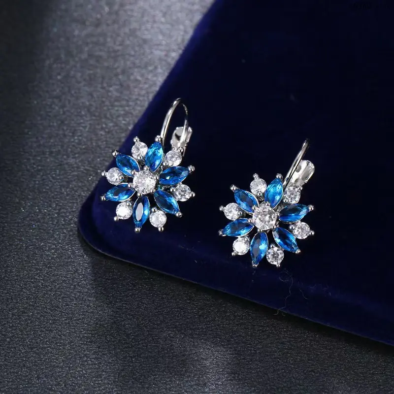 Floral Marquise Crystal Dangle Earrings for Women, Vintage Snowflake Design with Lever Back Clasp, Low Irritant & Anti-tarnish Polished Alloy, Five