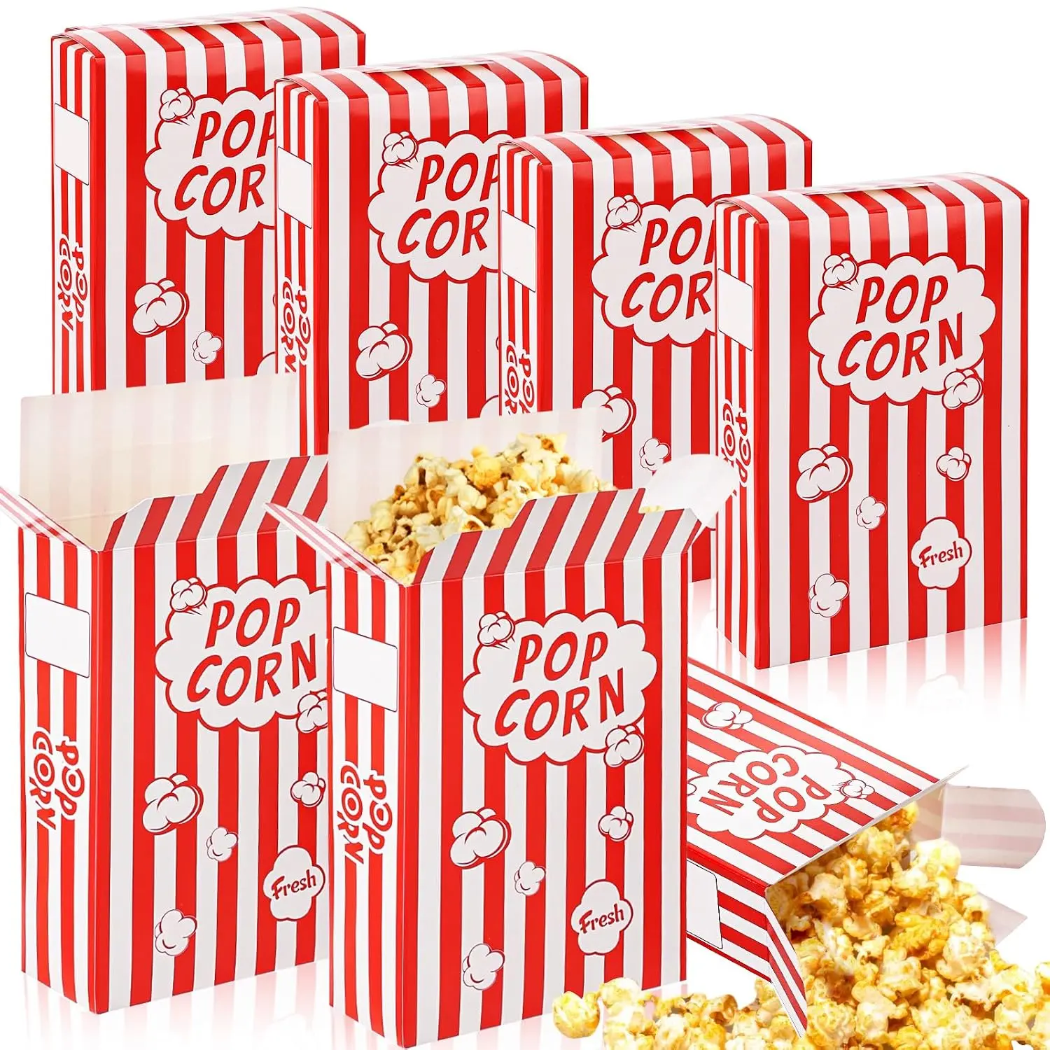 100 Pack Mini Lightweight Disposable Airtight-Top Paper Popcorn Boxes, 1.25 oz Individual Servings Containers for Party, Movie Theater Night, Christmas
