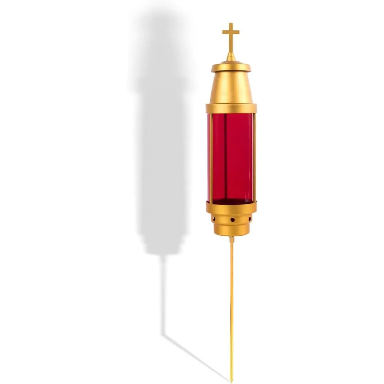 Red Cemetery Light Candle Holder Memorial Lantern with Crosses Anodized Aluminum Eternal Light Dome Grave Lamp Includes Solar Candle for Grave Decorations