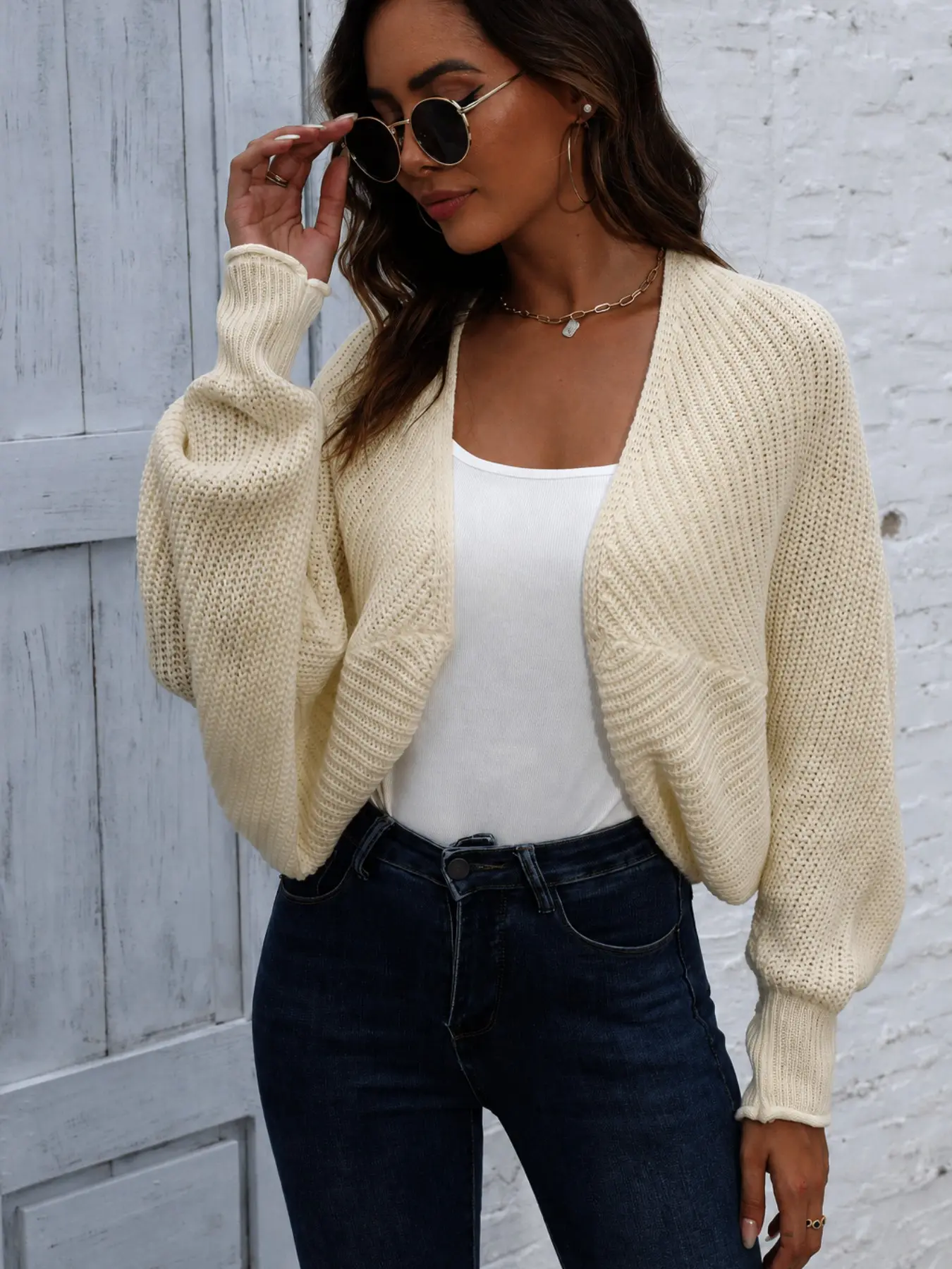 Women's Asymmetrical Batwing Sleeve Knit Cardigan Shawl, Comfortable Loose Fit, Casual, Three Colors Available, Spring Fall Layering Outerwear, Knitwear