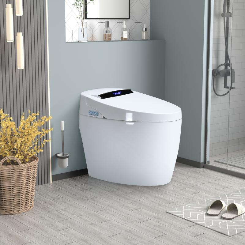 Bellemave Smart Toilets with Heated Bidet Seat Portable Toilet with Bidet Built Intelligent Auto Open Close Seat Dryer Warm Water Modern Features Hands-Free Operation & Foot Sensor