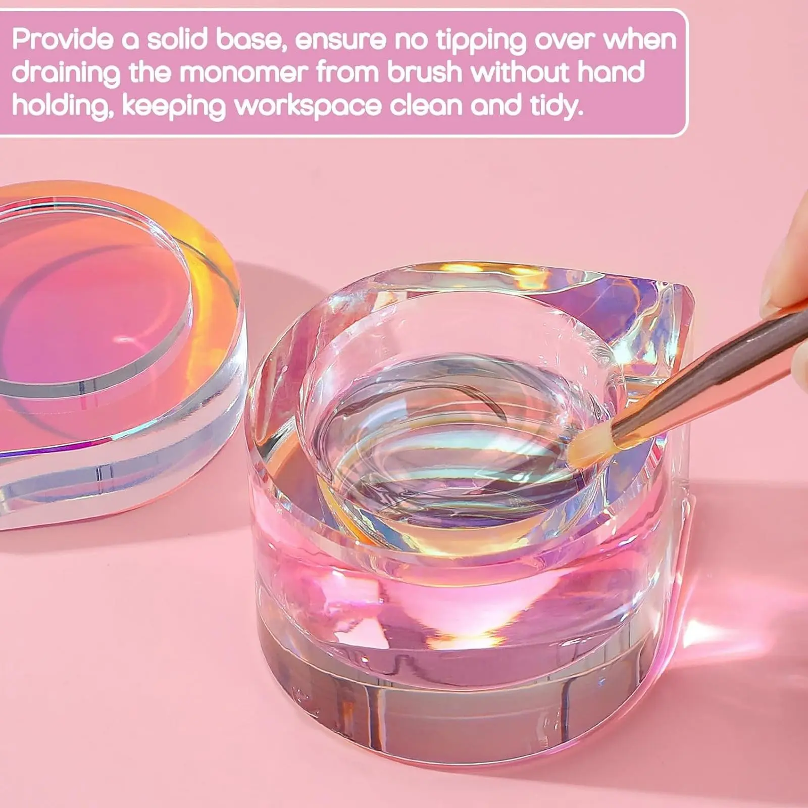 1pc Dish with Lid, dappen Dazzling Crystal Monomer Dish for Acrylic Liquid, Manicure Nail Cup for Acetone, Heavy Duty Glass Cup with Drop Shaped Bowl Nails Tips Art Tool for Home/Salon, Clean Workspace