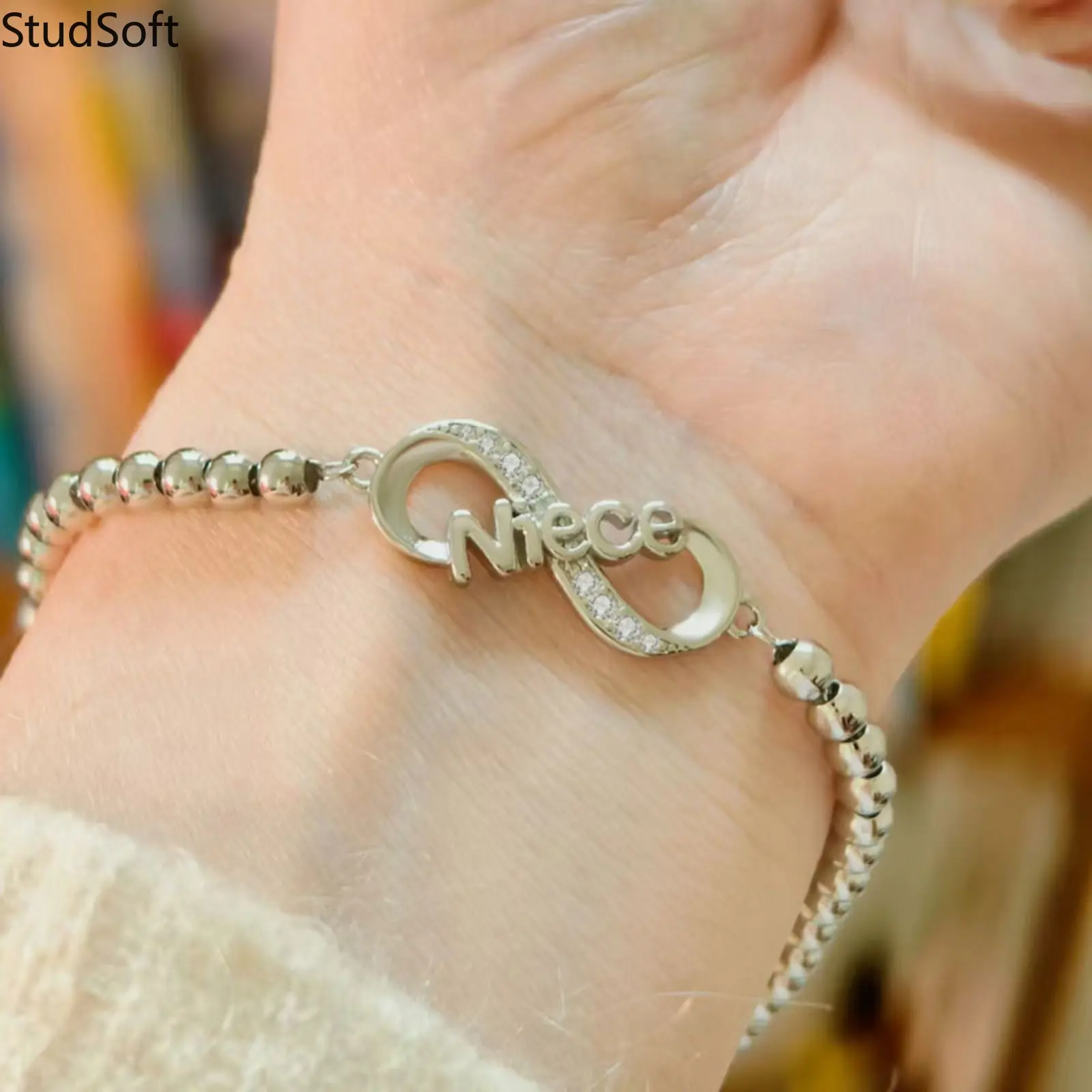 Infinity Bracelet for Women in 925 Sterling Silver with a Cute Beaded Chain, Fashionable Mothers Day & Birthday Gift Ideas for Mom, Daughter, or Sister