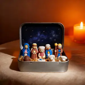 Jesus Birth Scene Iron Box Set, Desktop Christmas Decoration, Prayer Scene Jesus Object, Holiday Ornament, Religious Gift